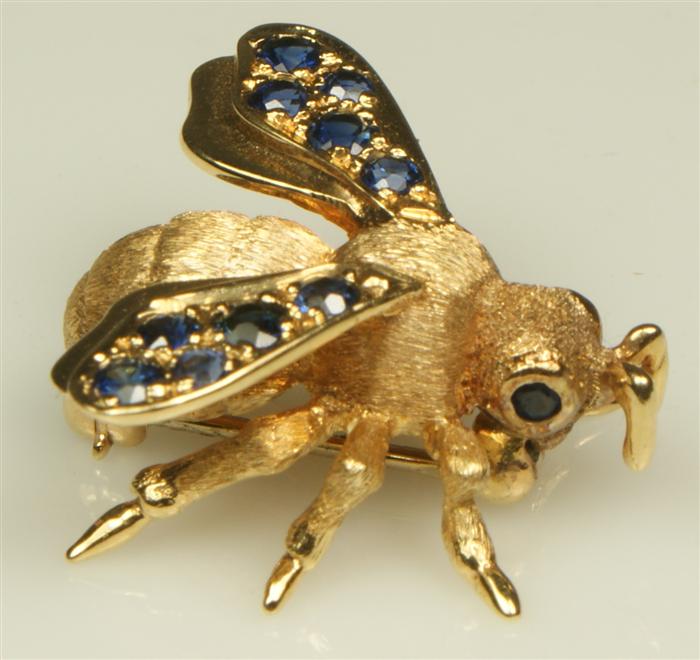 14K YG bee pin, wings set with