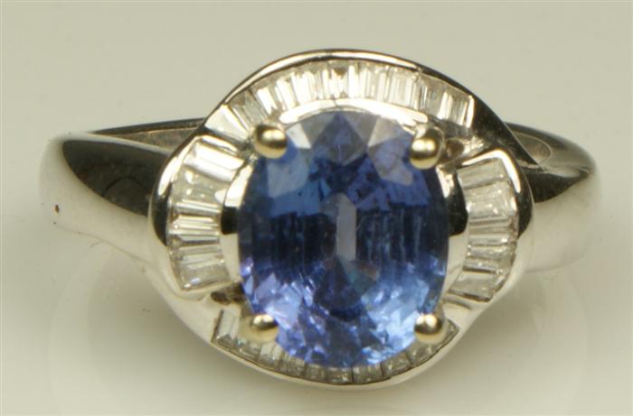 18K WG tanzanite and diamond ring,