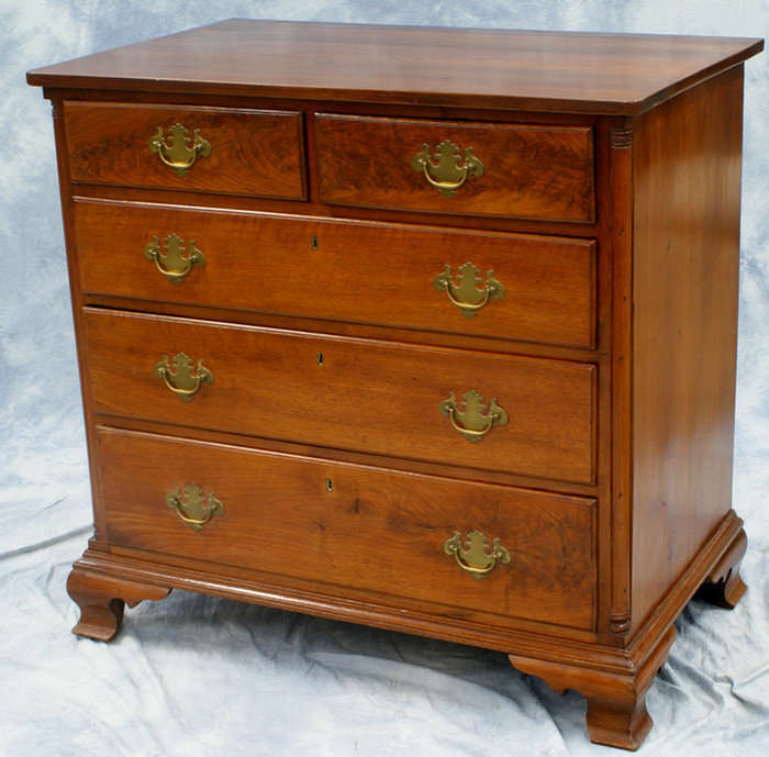 Walnut Chippendale bureau, two short