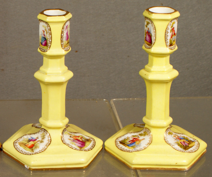 Pair of Continental porcelain candlesticks