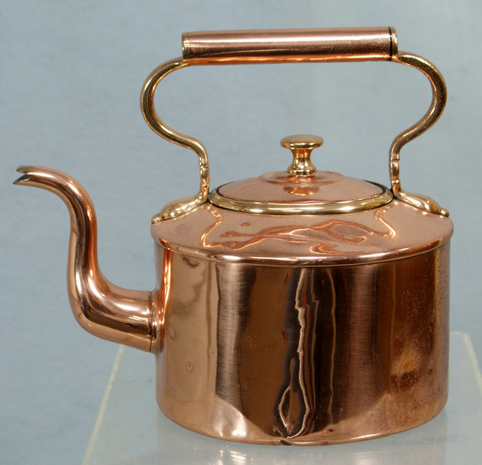 Polished copper kettle with makers mark