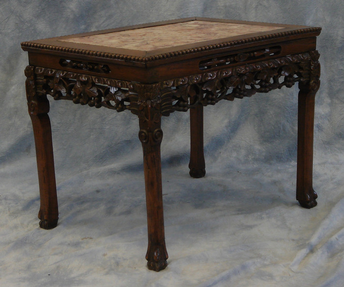 Carved Chinese marble top low table,