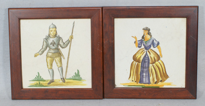 Pr of framed faience tiles, 10"