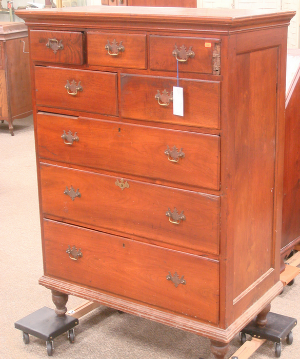 Walnut Queen Anne tall chest with