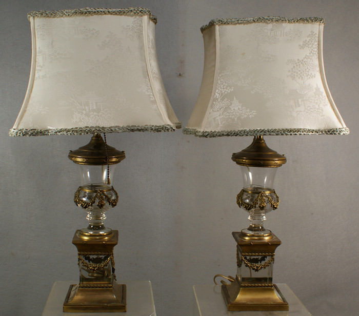 Pr of French brass and crystal