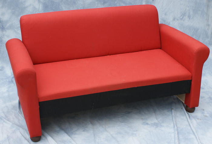 Mid century red upholstered settee  3defd