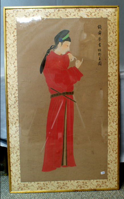 Oriental painted paper scroll of