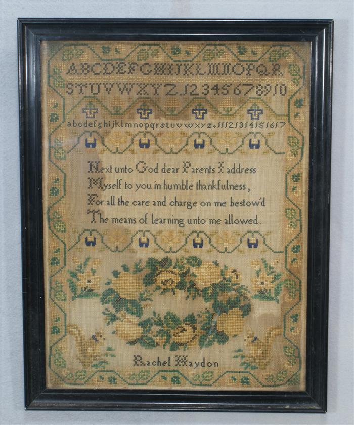 Needlework sampler signed Rachel 3df3f