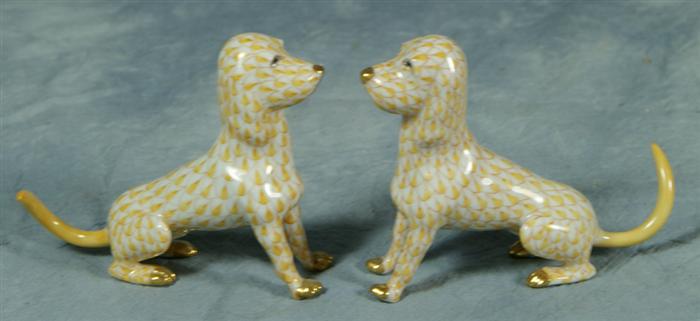 Two Herend gold dog figurines,