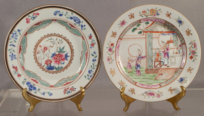 2 Chinese Export plates, 9"D, Famille