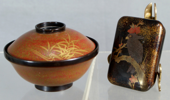 Japanese Lacquer box w parrot  3dcfd