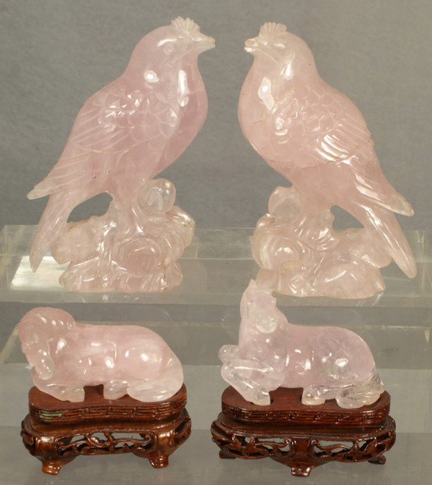 4 pcs carved rose quartz 2 horses 3dd15