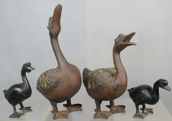4 Japanese iron garden ducks, largest