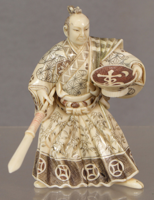 Japanese carved ivory figure, polychromed