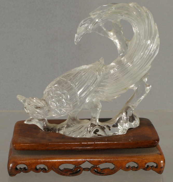Chinese carved rock crystal exotic bird