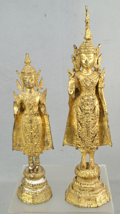 2 Thai gilt bronze standing Buddhas  3dd77