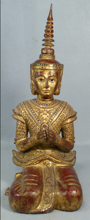 Thai carved wood figure inlaid 3dd78