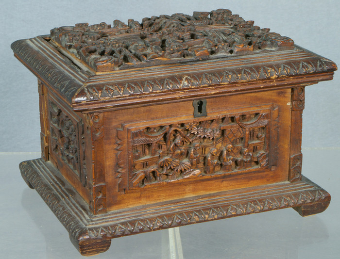 China trade carved wood small box  3dd99