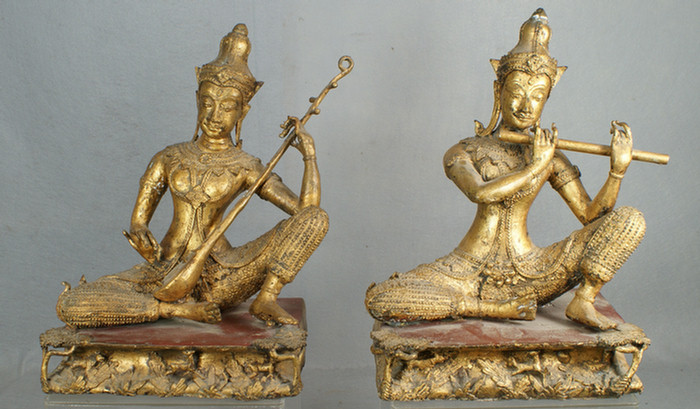 Pair of Tai gilt and painted musicians,