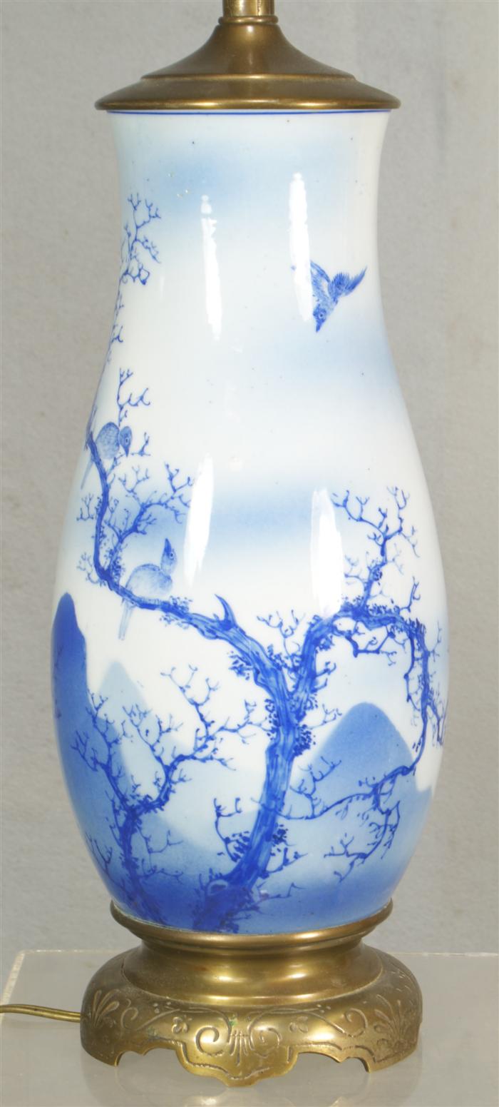 Japanese blue and white vase mounted