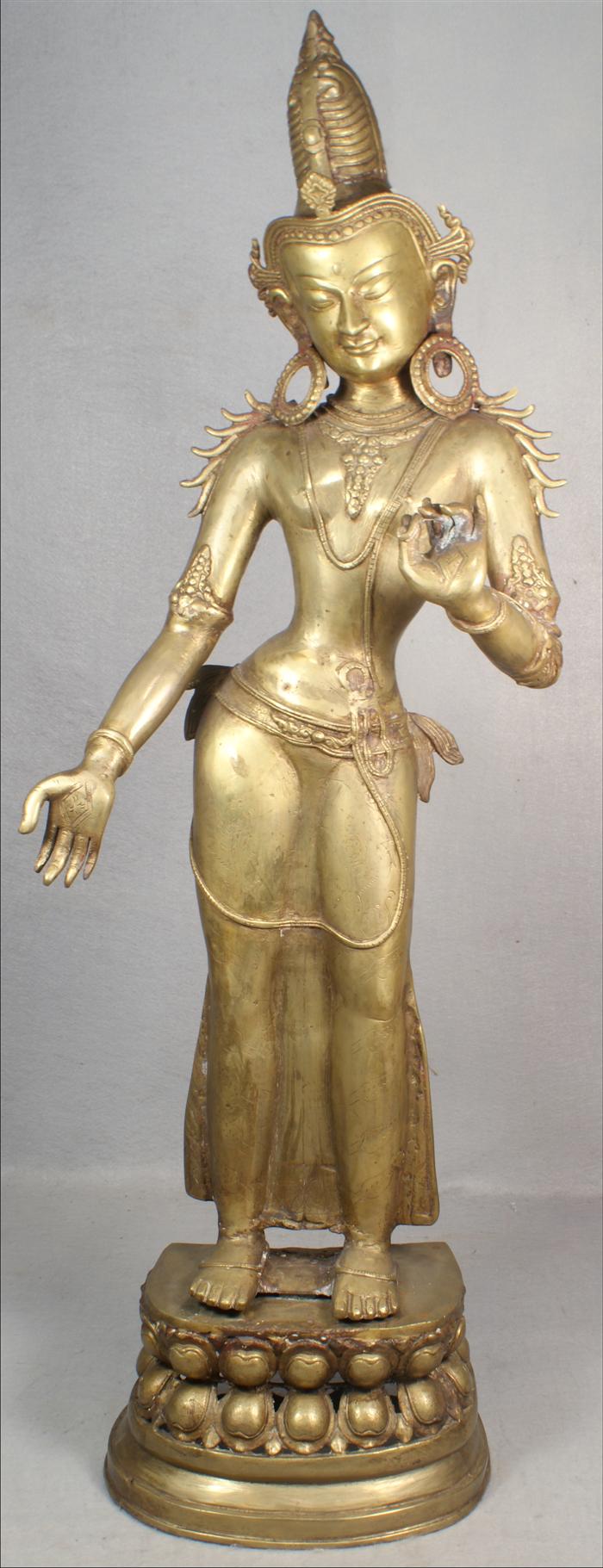 Indian brass figure, 34" h, 20th