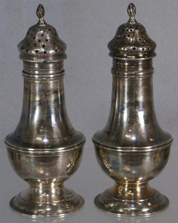 (2) 18th c English silver shakers,