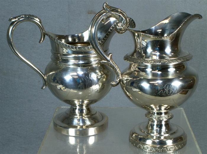 2 American coin silver cream pitchers,