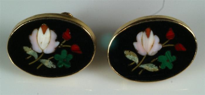 Pr of 14K YG pietra dura earrings  3e2d8