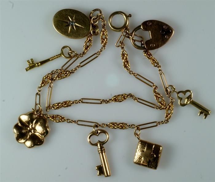 14K & unmarked YG & charm bracelet,