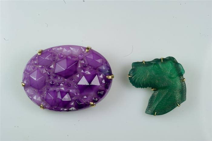 (2) 14K YG pins mounted with amethyst