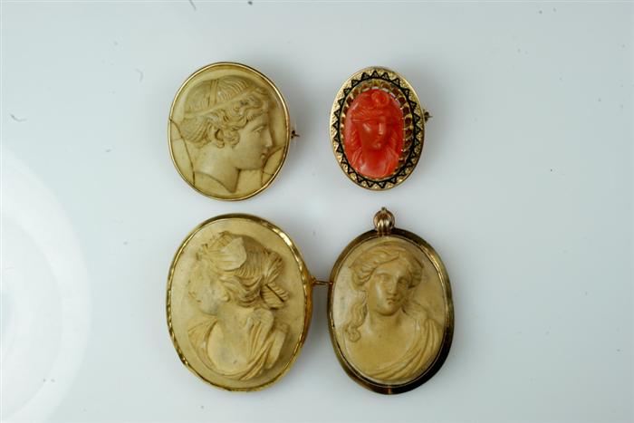  3 carved lava cameos 1 coral 3e312