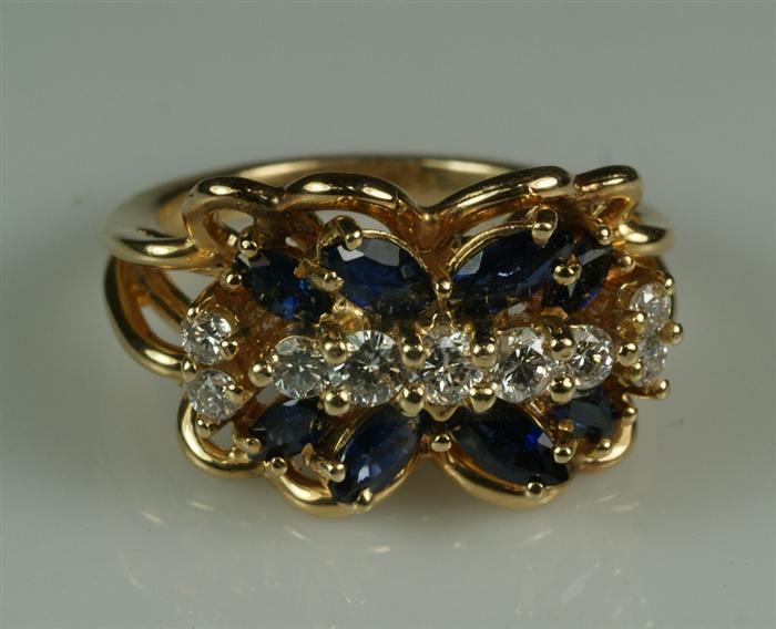 14K YG diamond and sapphire ring,
