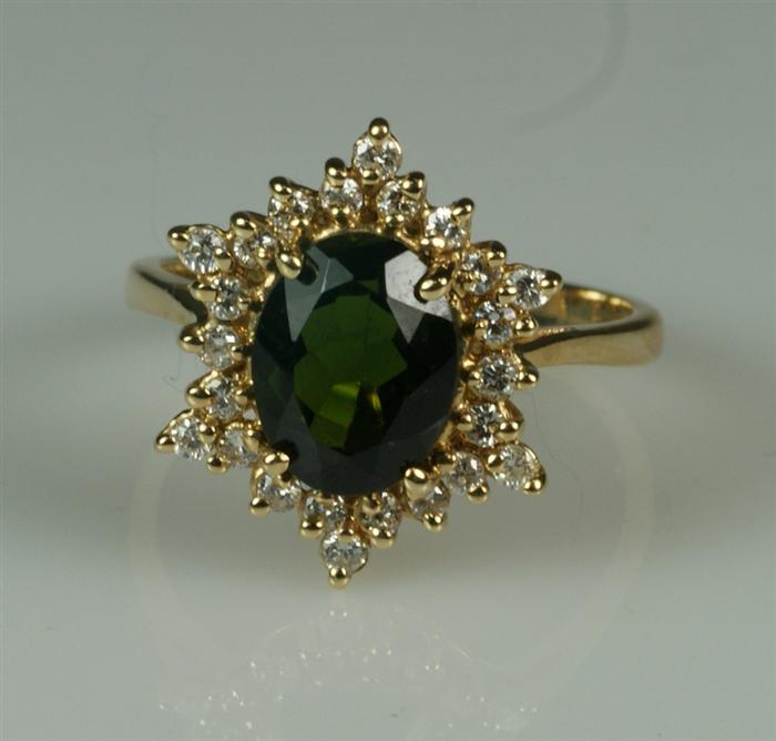 14K YG diamond with green stone  3e322