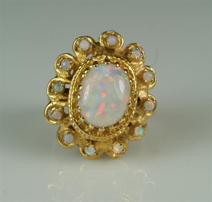 14K YG large opal with 12 small