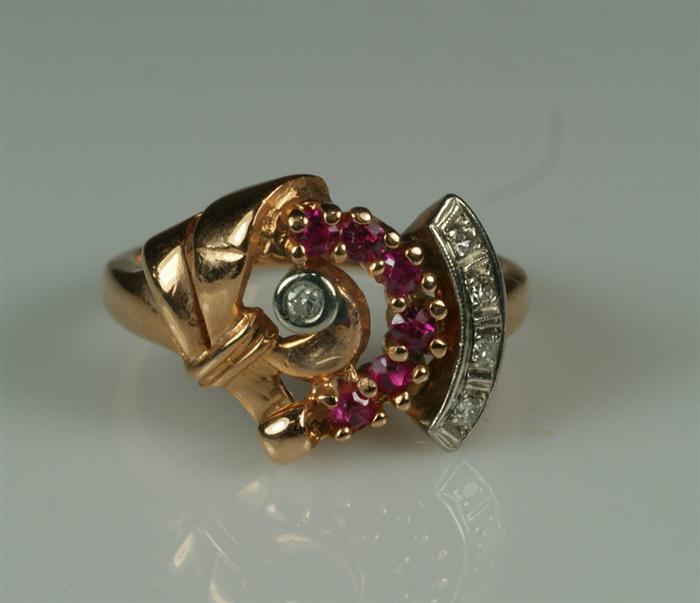 14K rose gold diamond and ruby