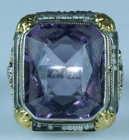 Unmarked 14K W YG filigree amethyst 3e335