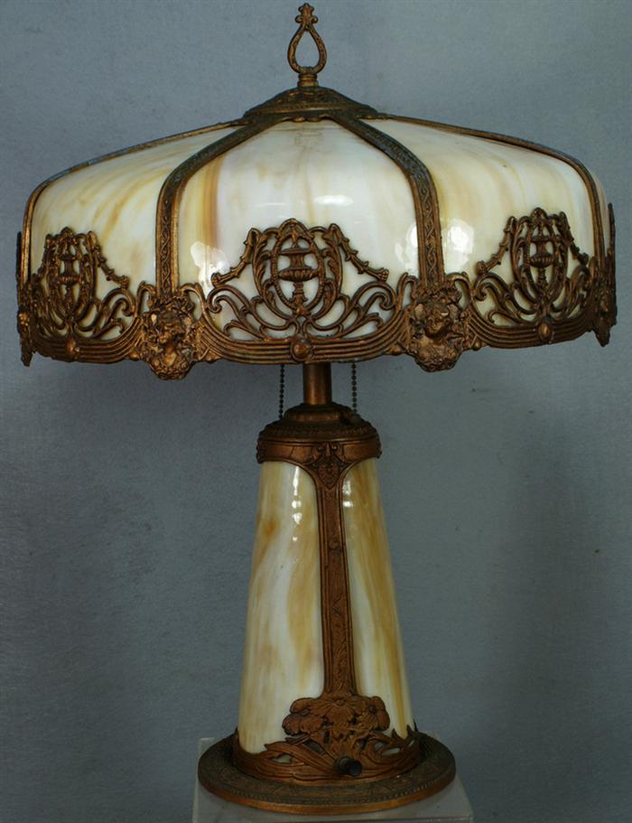 Caramel slag glass table lamp,