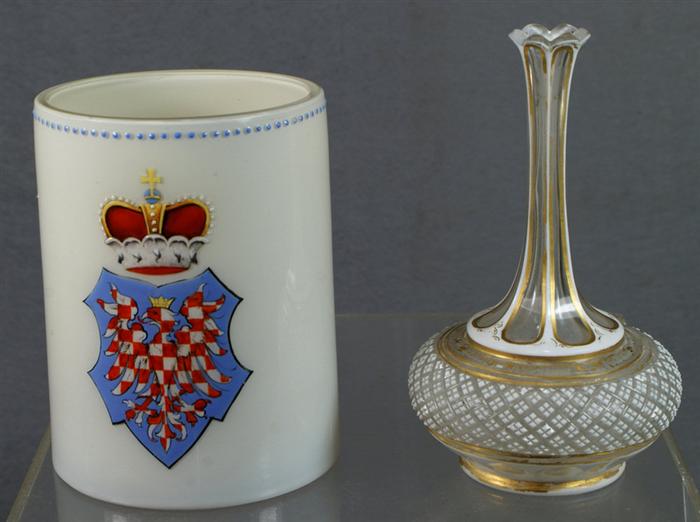 German cased glass mug with coat of