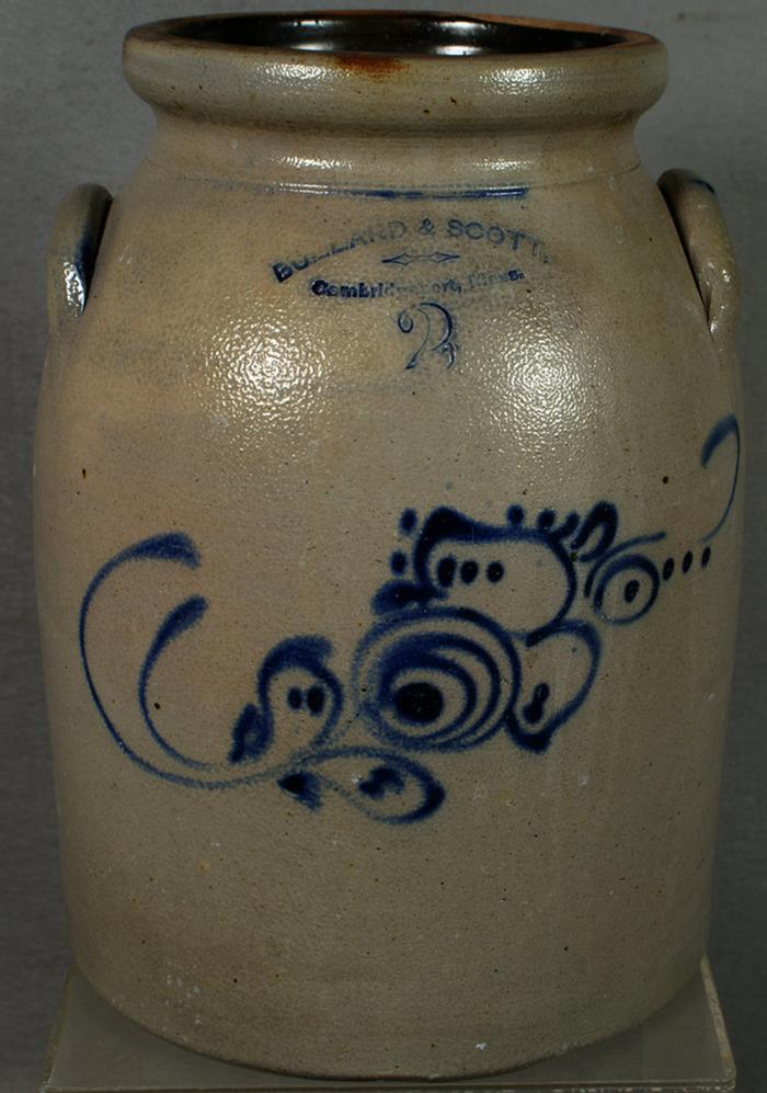 2 gallon blue decorated stoneware