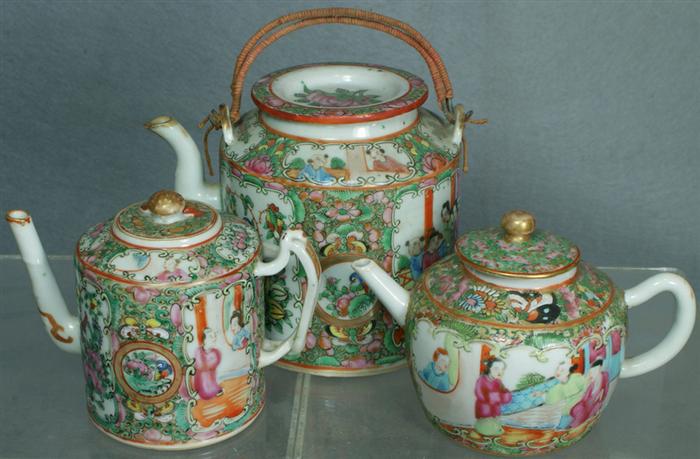 Three assorted Rose Medallion teapots  3e3c8