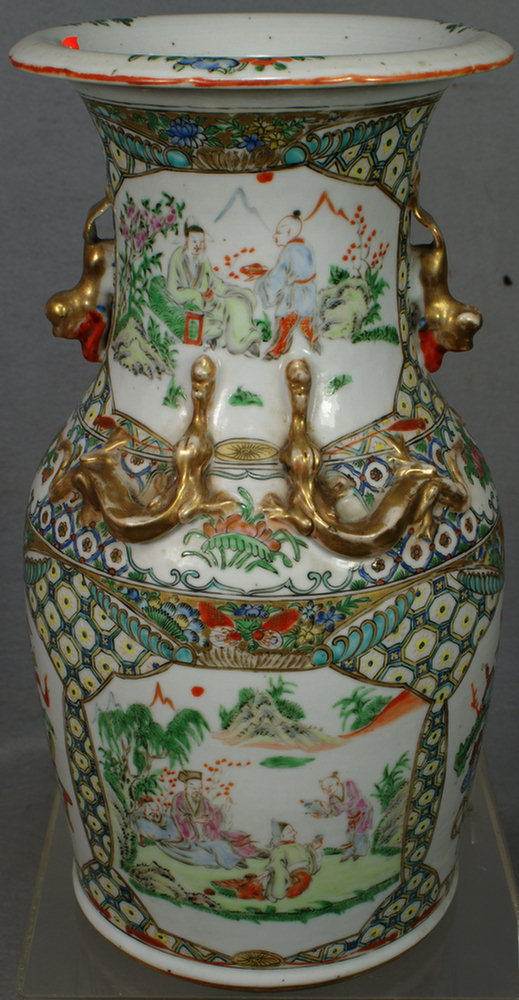 Famille verte vase with gilt foodog