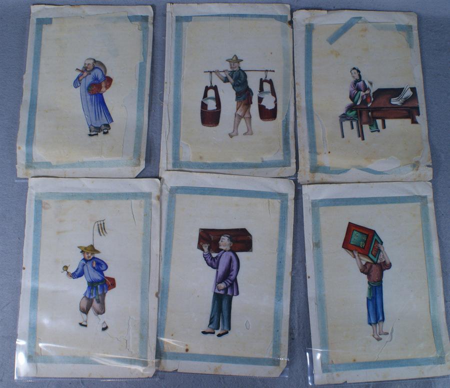 10 paintings on silk depicting people