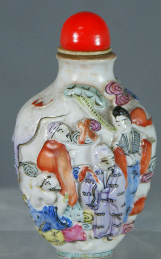 Molded porcelain snuff bottle,