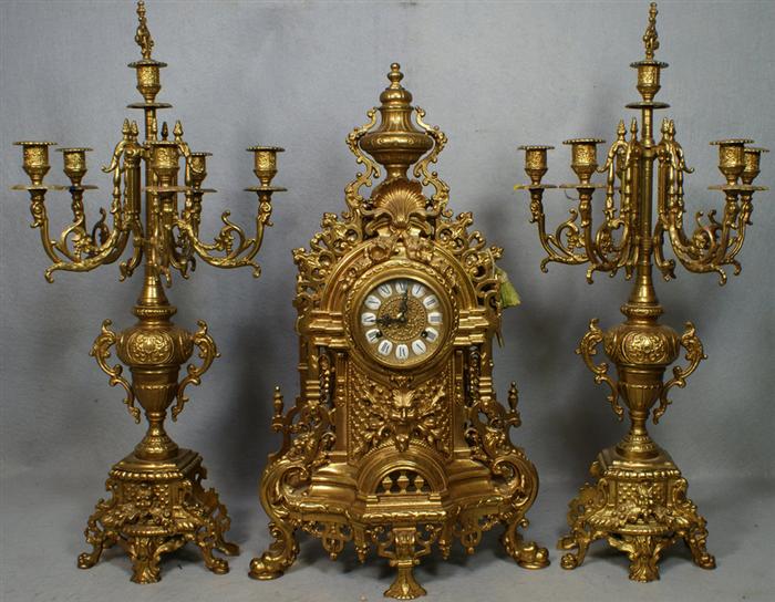 3 pc brass Louis XV style clock 3e41e