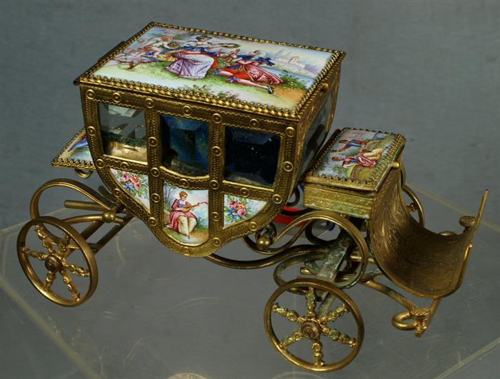 Austrian gilt metal and enameled carriage,