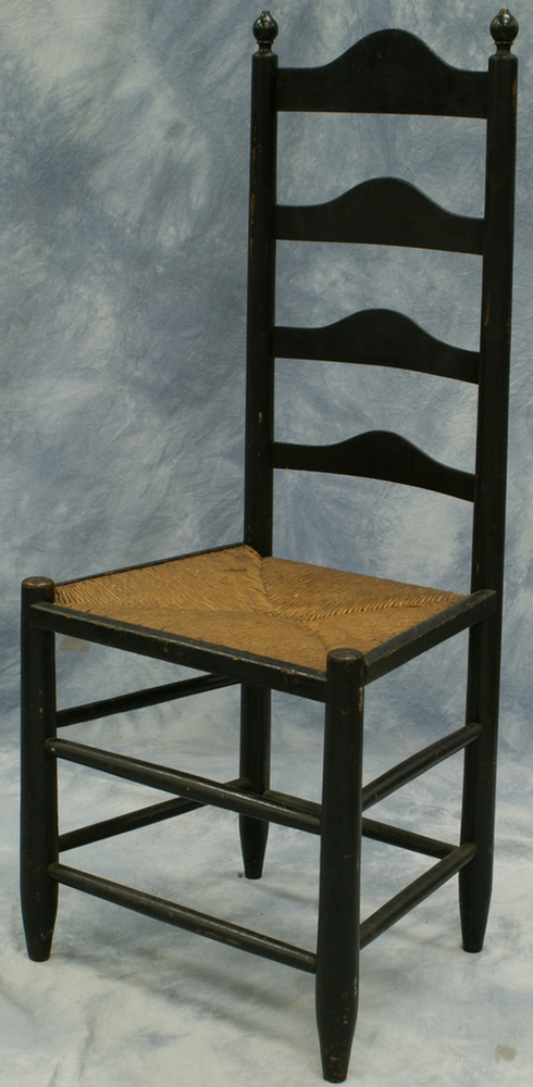 Four slat ladder back chair, rush seat,