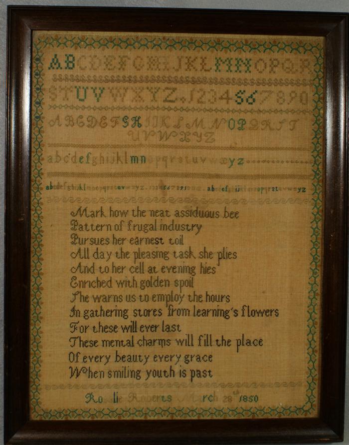 American needlework sampler, Rosalie