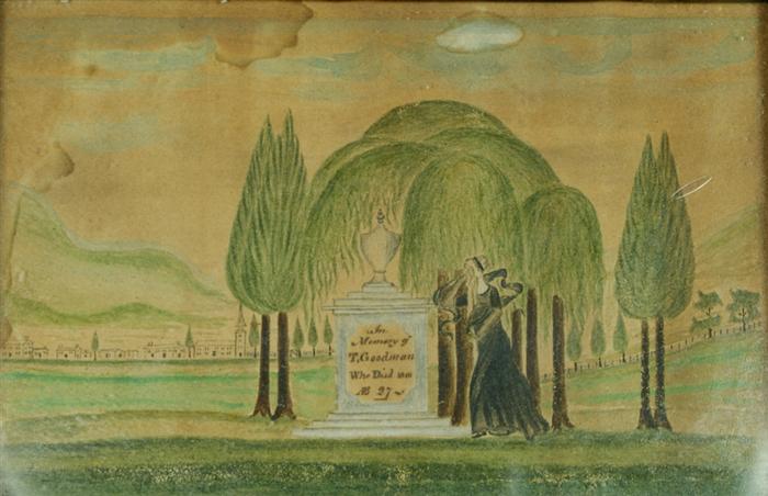 Mourning folk art watercolor, inscribed