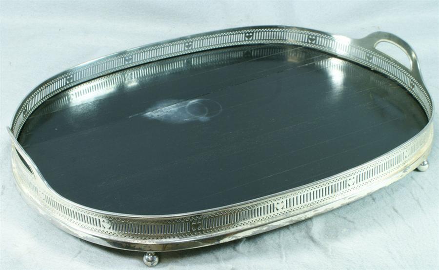Oval plated silver tray with pierced