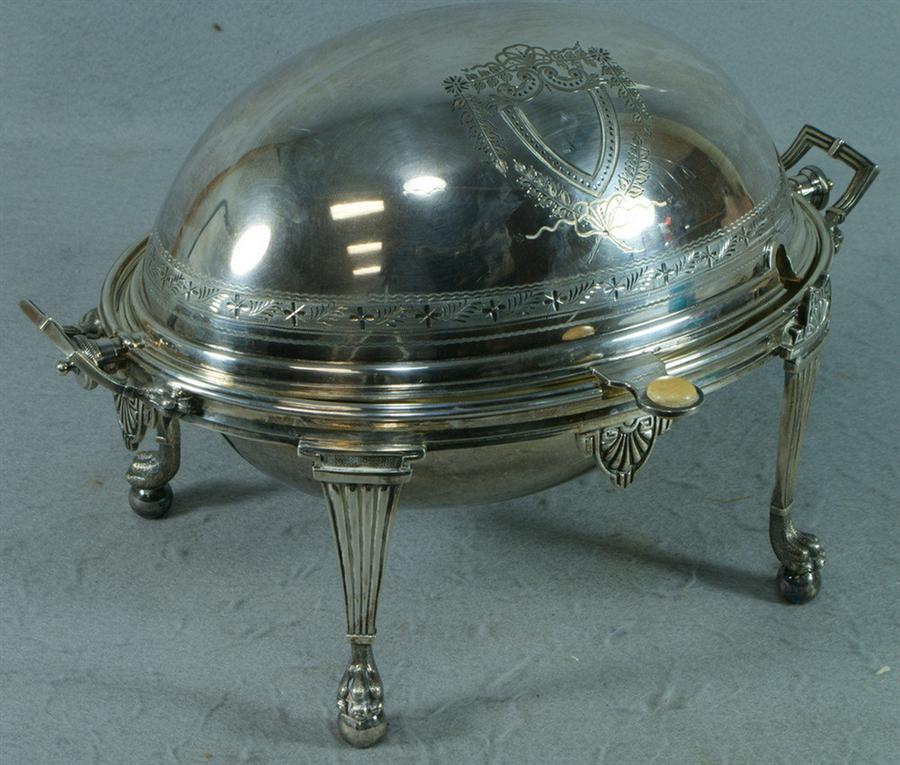 Plated silver serving dome with revolving